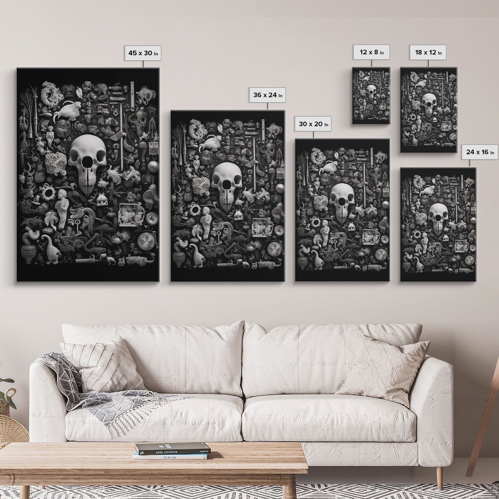 Collection of Trinkets Wall Art, Weird Wall Art, Black And White, Minimalist Print, Wall Decor, Canvas Print, Wall Art, Framed Canvas