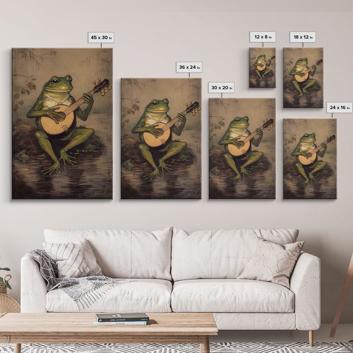 The Banjo Toad, Frog Playing A Banjo In The Moonlight, Vintage Canvas Print or Poster, Funny Frog Art, Retro Art, Vintage Print