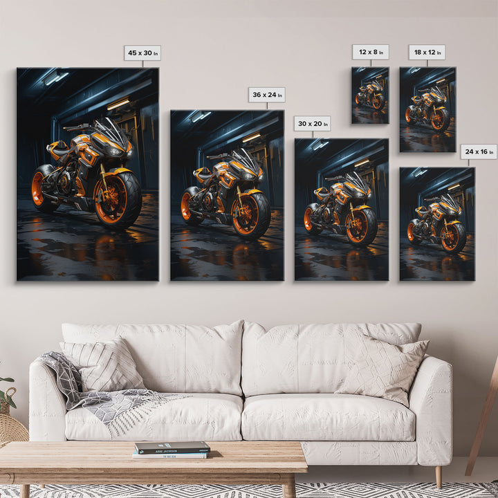 Futuristic Cyberpunk Motorcycle Concept Art, Sport Bike Canvas Print
