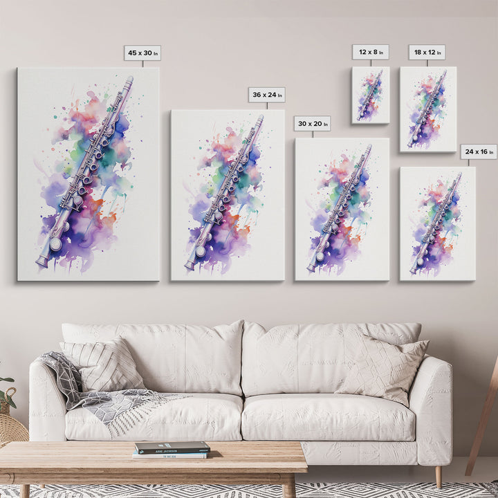 Flute Wall Art, Instrument Print, Graffiti Art, Framed Canvas Print, Cool Studio Wall Decor, Music Gift