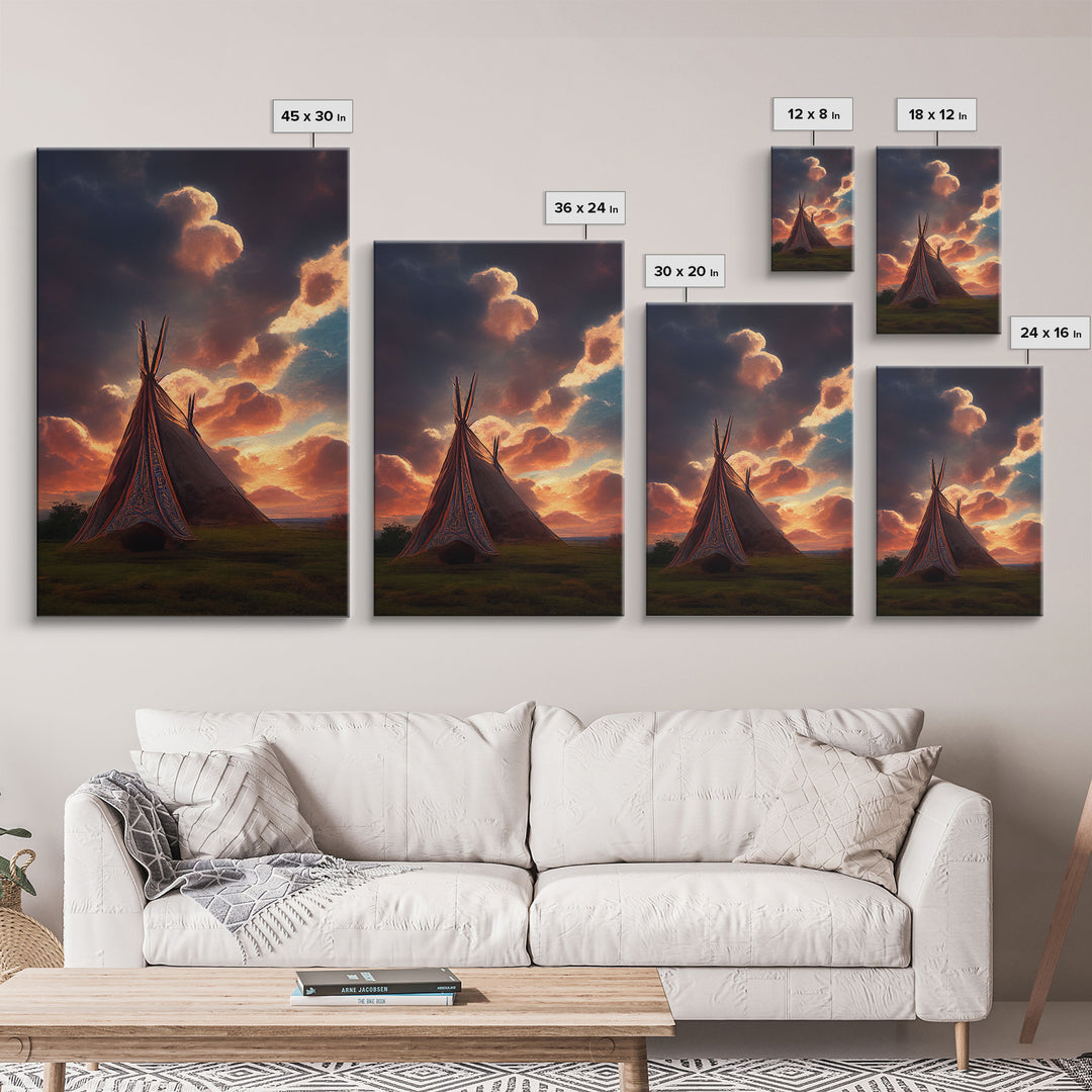 Native American Tipi Wall Art, Poster Print, Fine Art Paper Print, Early American Style Wall Decor