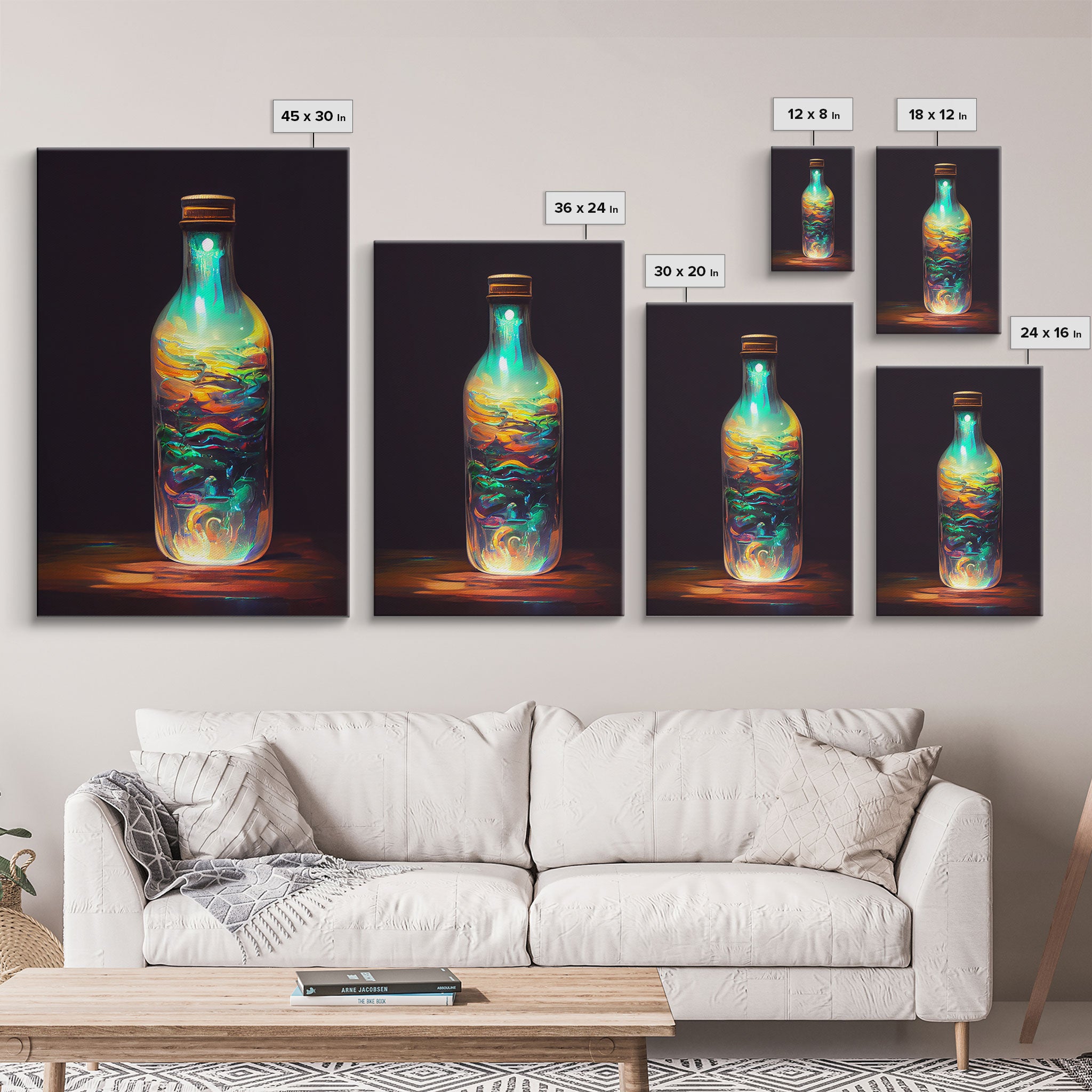 Miniature world in a bottle canvas print, high fantasy wall art, magical wall art, ready to hang wall art