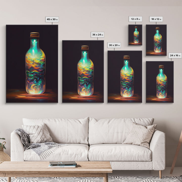 Miniature world in a bottle canvas print, high fantasy wall art, magical wall art, ready to hang wall art