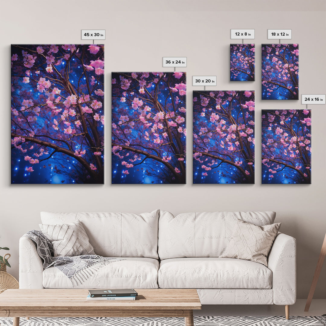 Cherry Blossom Art, Pink Flowers, Japanese Art, Sakura, Canvas Print, Wall Art, Vertical Art, Gift For Boss, Preppy Room Decor, Office Print