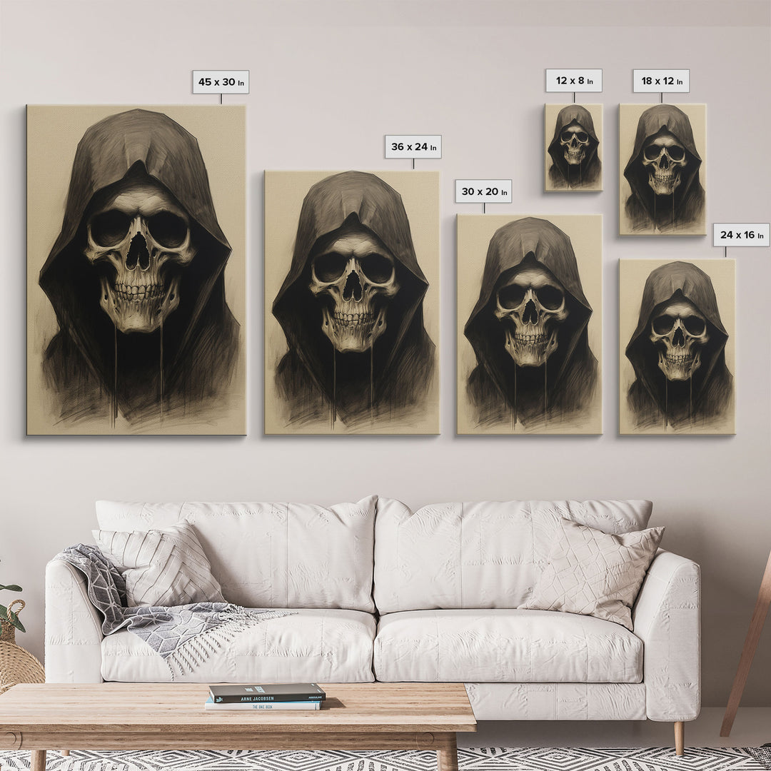 Skull Decor, Charcoal Drawing, Gothic Home Decor, Canvas Print, Wall Art, Vertical Art, Skull Gift, Human Skull Decor, Modern Art Prints