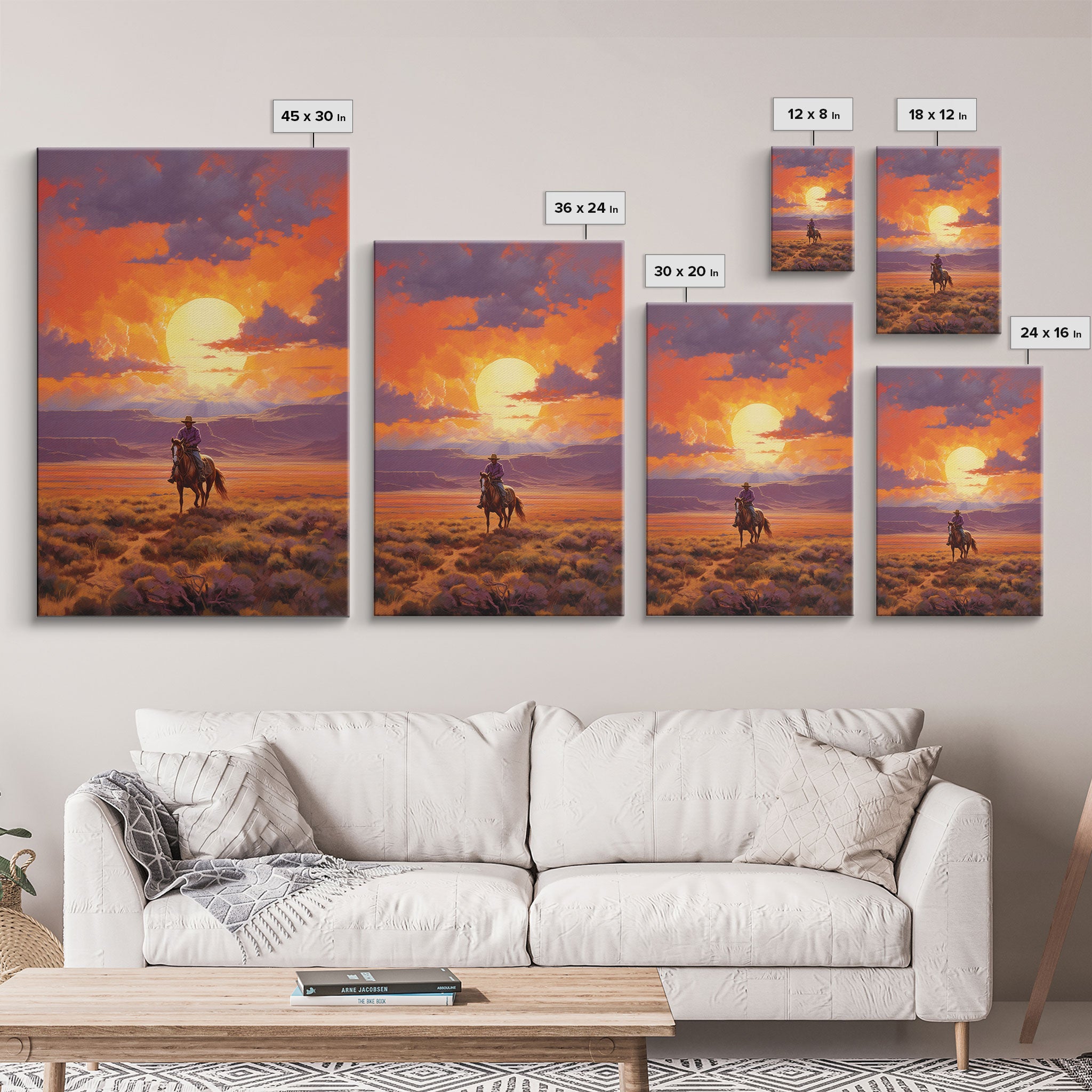 Cowboy Wall Art, Western Decor, Sunset Wall Art, Desert Art, Canvas Print, Wall Art, Vertical Art, Boys Bedroom Decor, Ranch Wall Art