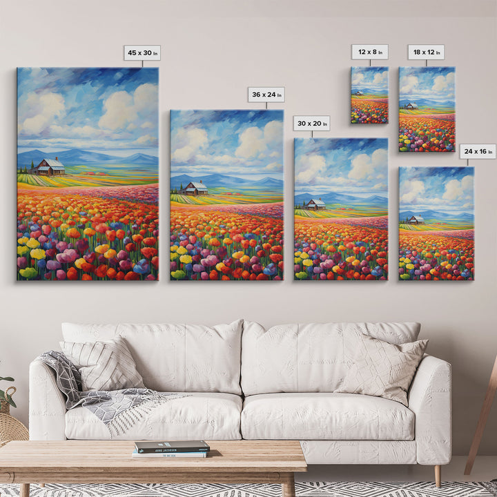 Flower Farm Wall Art, Tulip Field, Countryside Wall Print, Canvas Print, Wall Art, Vertical Art, Gifts For Grandma, Tiny House Decor