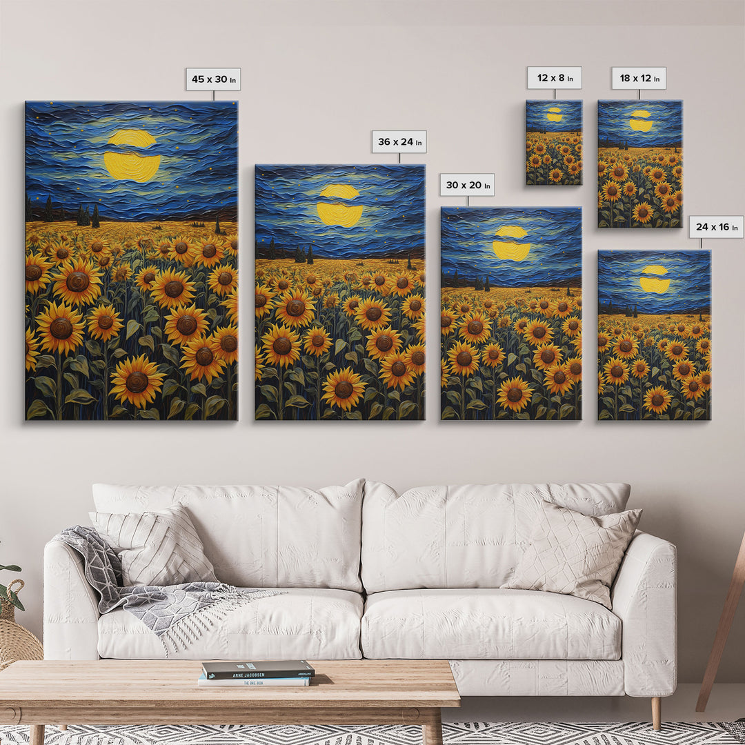 Sunflowers Wall Art, Wildflower Meadow, Starry Night, Canvas Print, Wall Art, Vertical Art, Above Couch Wall Art, Retirement Gifts, RV Decor
