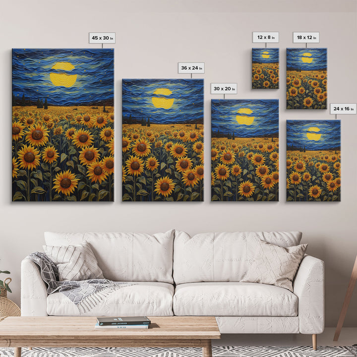 Sunflowers Wall Art, Wildflower Meadow, Starry Night, Canvas Print, Wall Art, Vertical Art, Above Couch Wall Art, Retirement Gifts, RV Decor