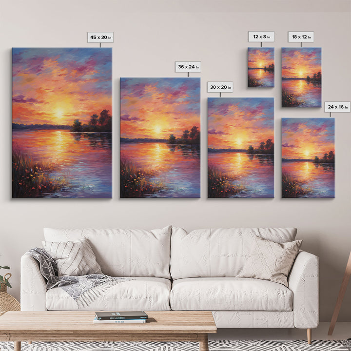 Sunset Wall Art, River Art Print, Landscape Wall Art, Nature Print, Canvas Print, Wall Art, Vertical Art, Going Away Gift, Over Bed Wall Art