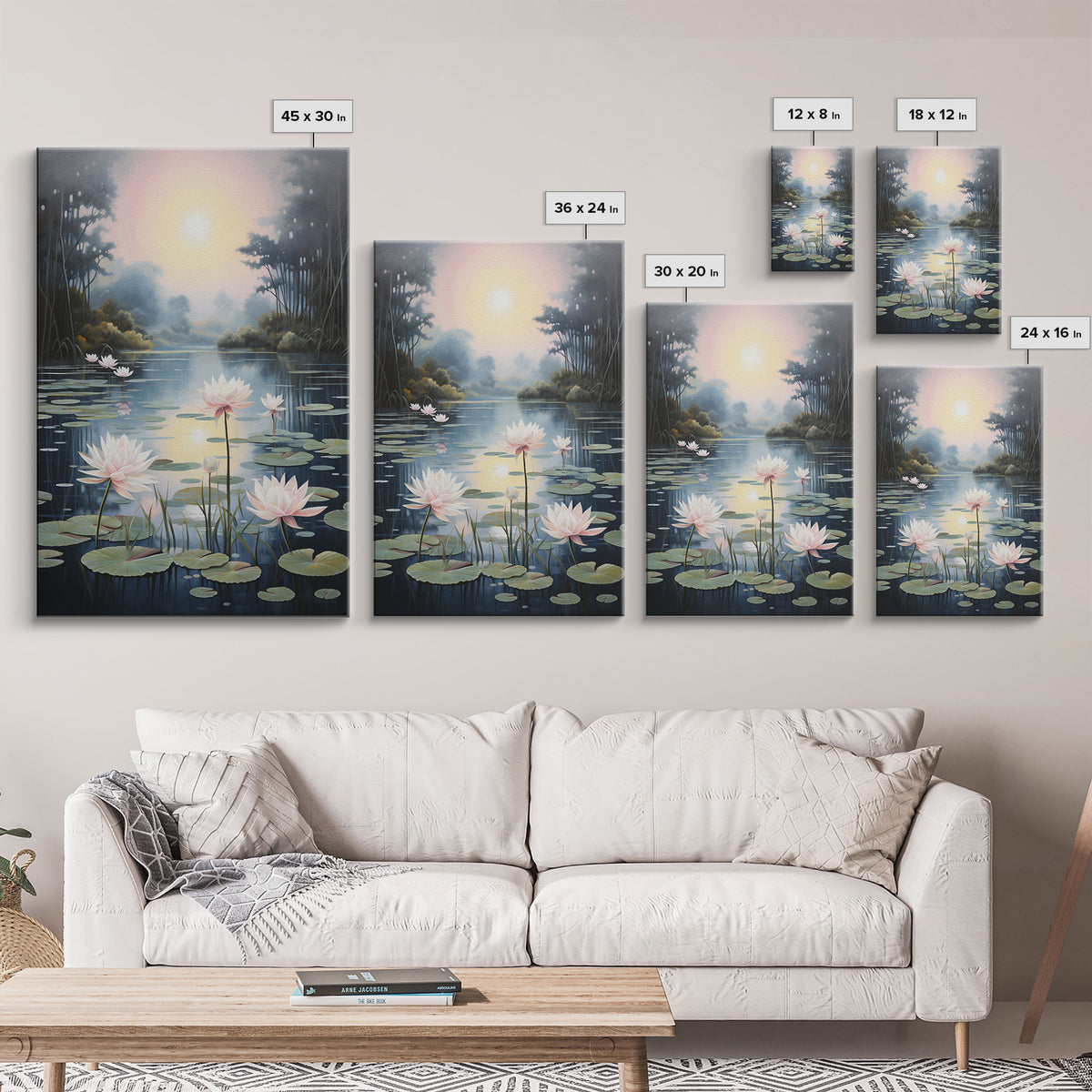Lake Wall Art, Lotus Wall Print, Sunset Print, Canvas Print, Wall Art, Vertical Art, Birthday Gift, Country Home Art, Bedroom Teen Girl Art