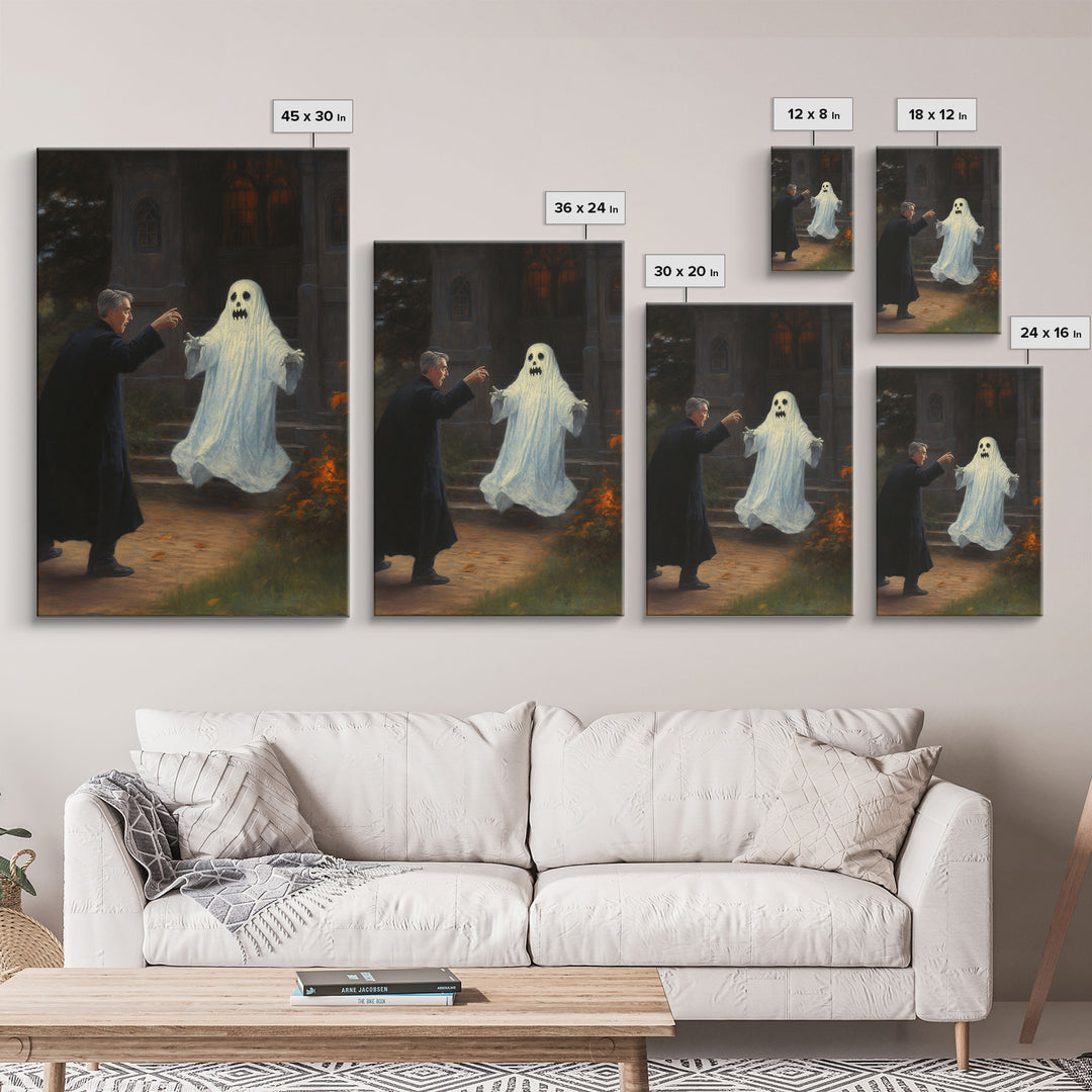 The Scared Ghost, Macabre Halloween Decor, Halloween Poster / Canvas Print, Framed Wall Art, Dark Academia Goth Art