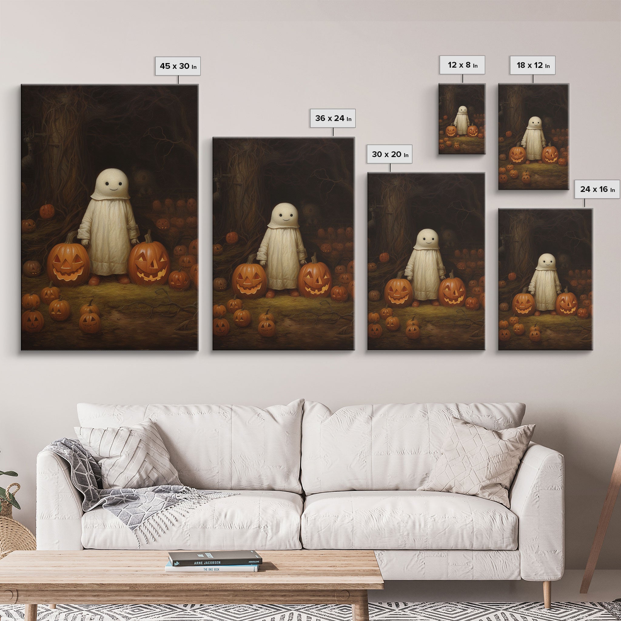 Cute Lil Boo, Ghost Art, Framed Canvas Print, Halloween Canvas Art, Horror Prints, Gothic Victorian Halloween Decor, Cute Ghost