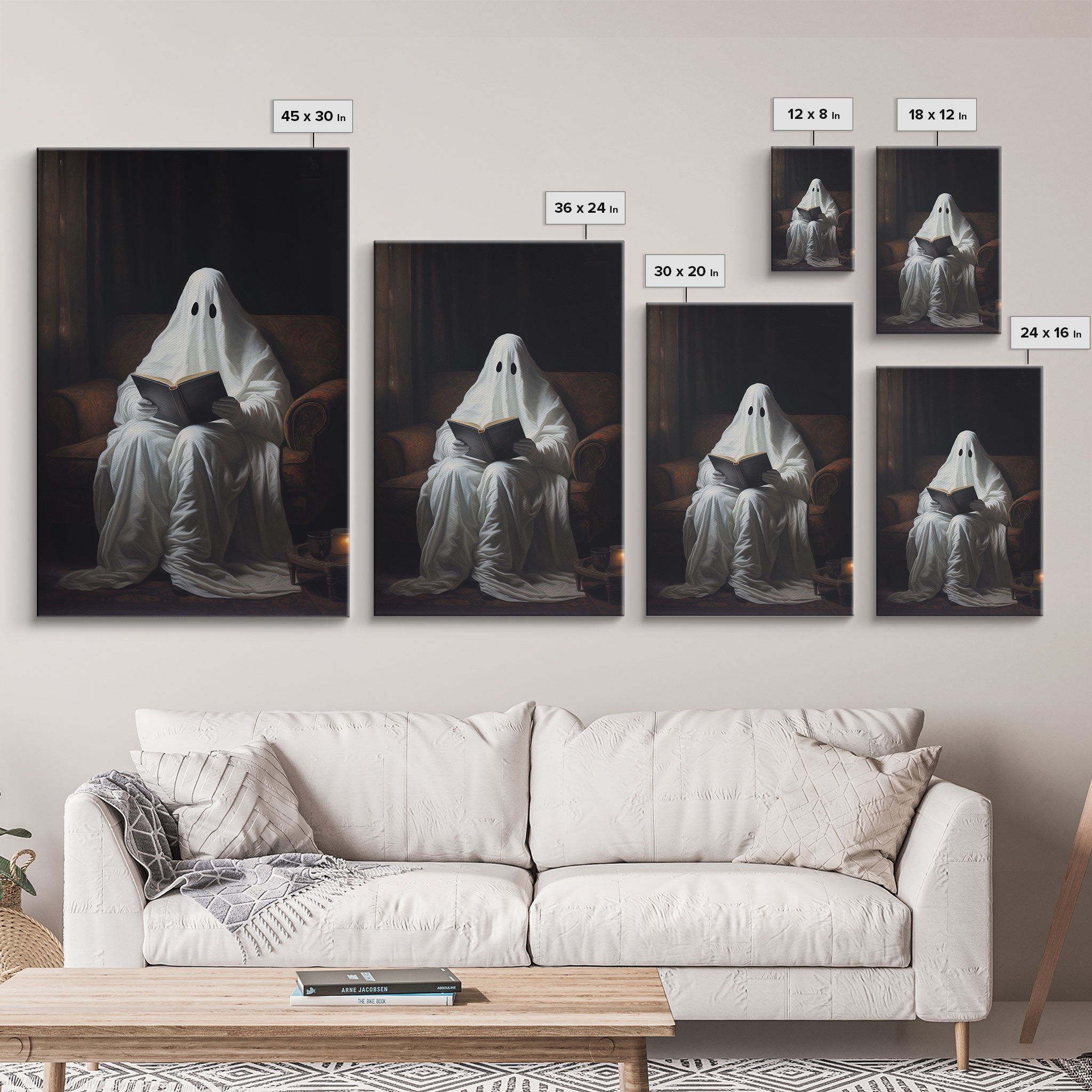 Victorian Ghost Reading A Book, Reading Lover Gift, Vintage Canvas, Art Canvas Print, Dark Academia, Haunting Ghost, Halloween Decoration