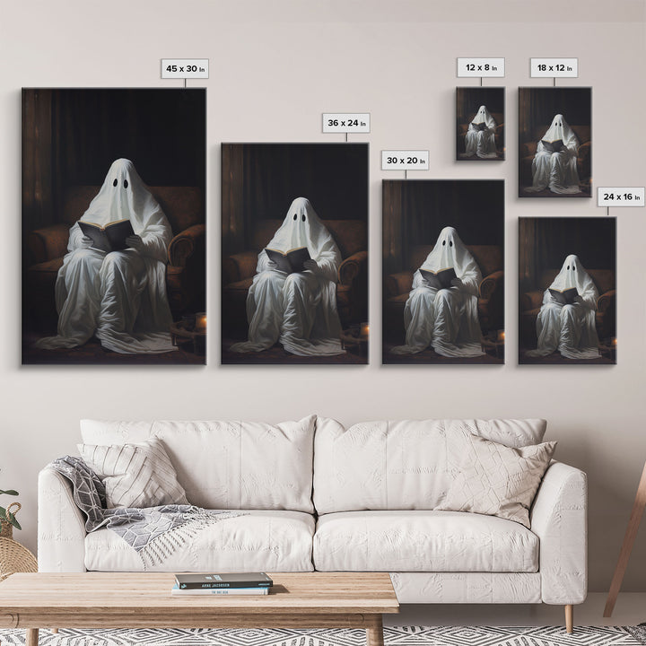 Victorian Ghost Reading A Book, Reading Lover Gift, Vintage Canvas, Art Canvas Print, Dark Academia, Haunting Ghost, Halloween Decoration