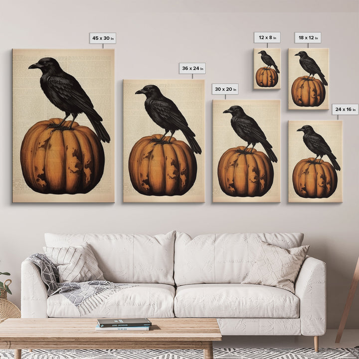 Vintage Halloween Prints, Halloween Decor, Crow / Raven Wall Art, Vintage Art Print Funny Halloween Print Art Vintage Raven Pumpkin Art