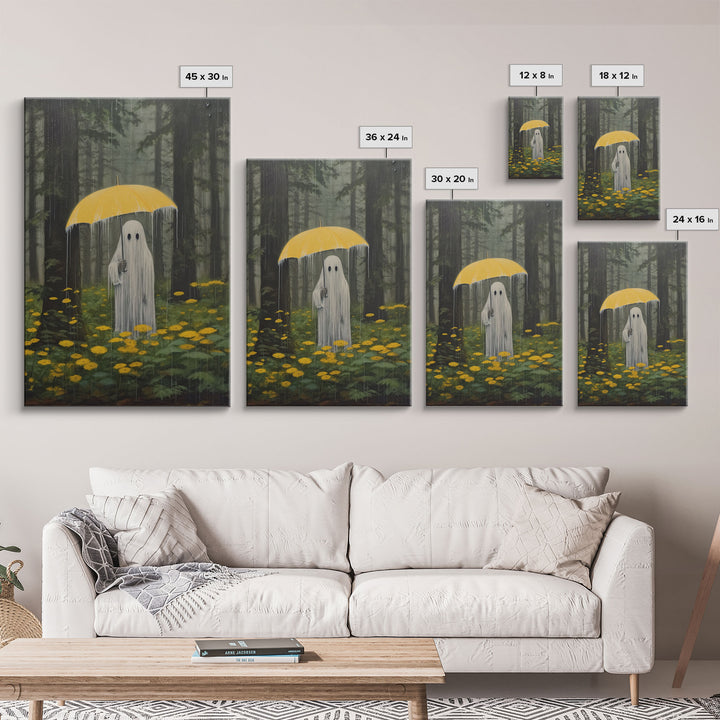 Ghost In The Rain, Vintage Canvas, Art Canvas Print, Dark Academia, Haunting Ghost, Halloween Decor, Dark Macabre Vintage Halloween Art