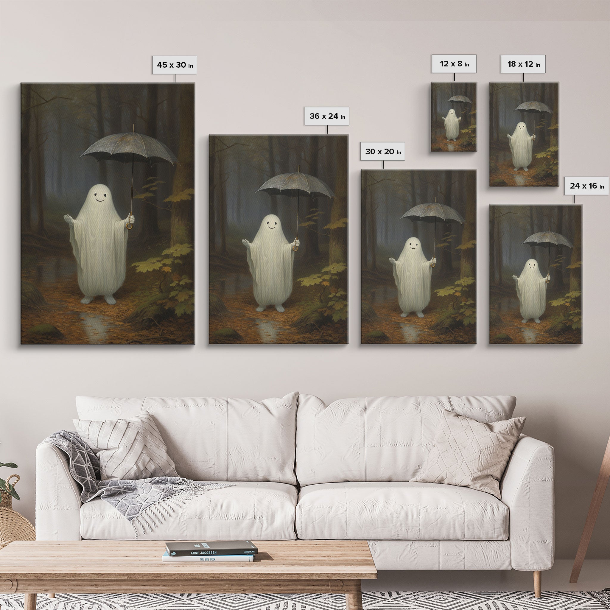 Goofy Ghost In The Rain,  Vintage Halloween Canvas, Framed Canvas Print, Cute Wall Art, Who's Haunting Who?