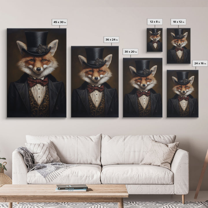 The Dapper Gentleman Business Fox, Framed Canvas or Canvas Print, Halloween Decor, Dark Academia, Funny Halloween Decorations