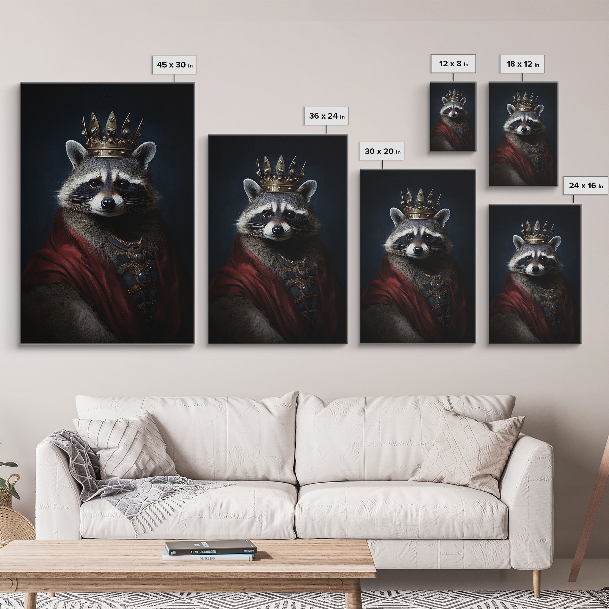 The King Of The Racoons, Framed Canvas Print Or Canvas, Victorian Animal Print Oil Painting, Funny Halloween Decor