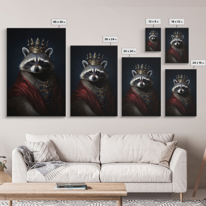 The King Of The Racoons, Framed Canvas Print Or Canvas, Victorian Animal Print Oil Painting, Funny Halloween Decor