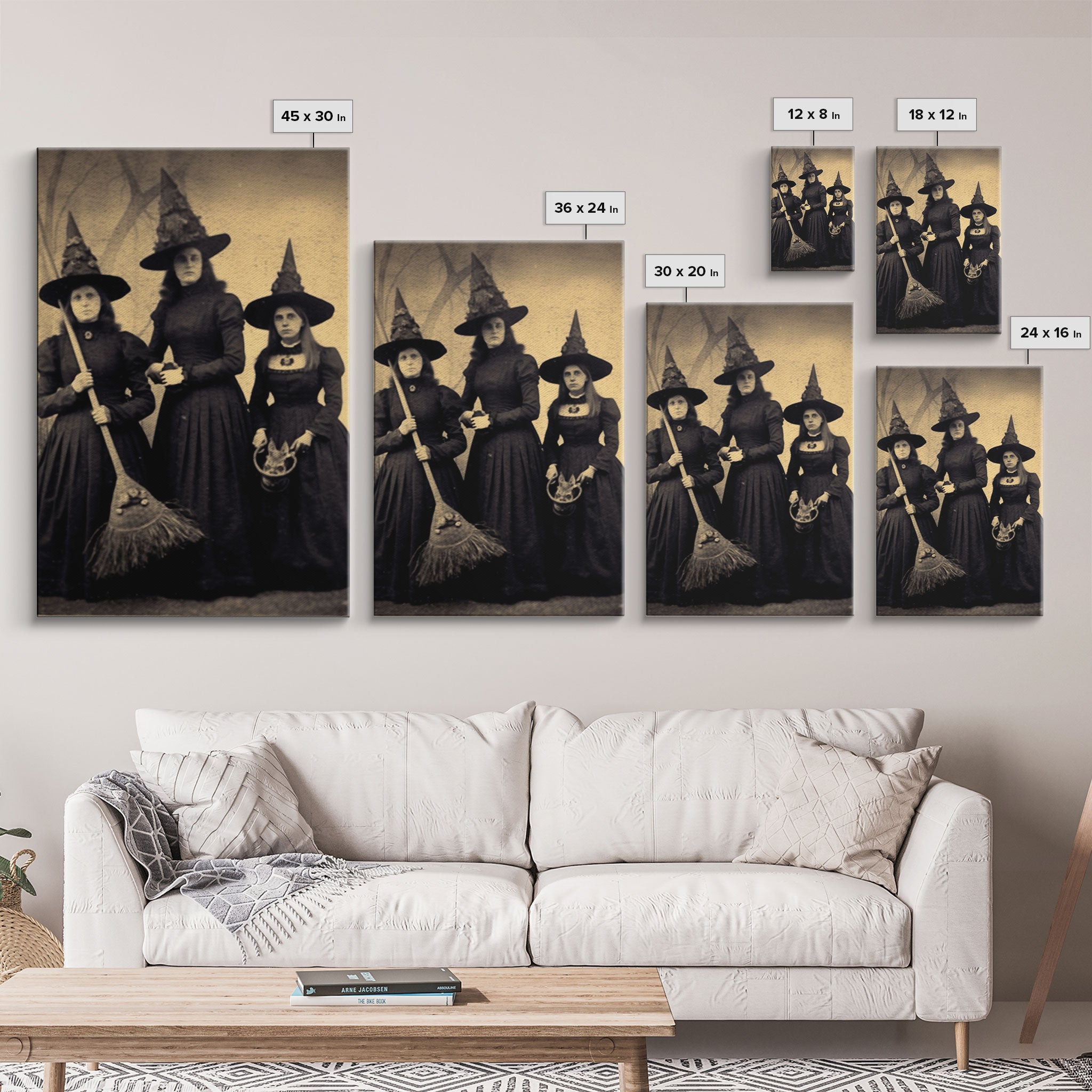 Victorian Witches, Vintage Tintype Style Photograph, Framed Canvas Print, Gothic Wall Art, Dark Academia, Witch Art