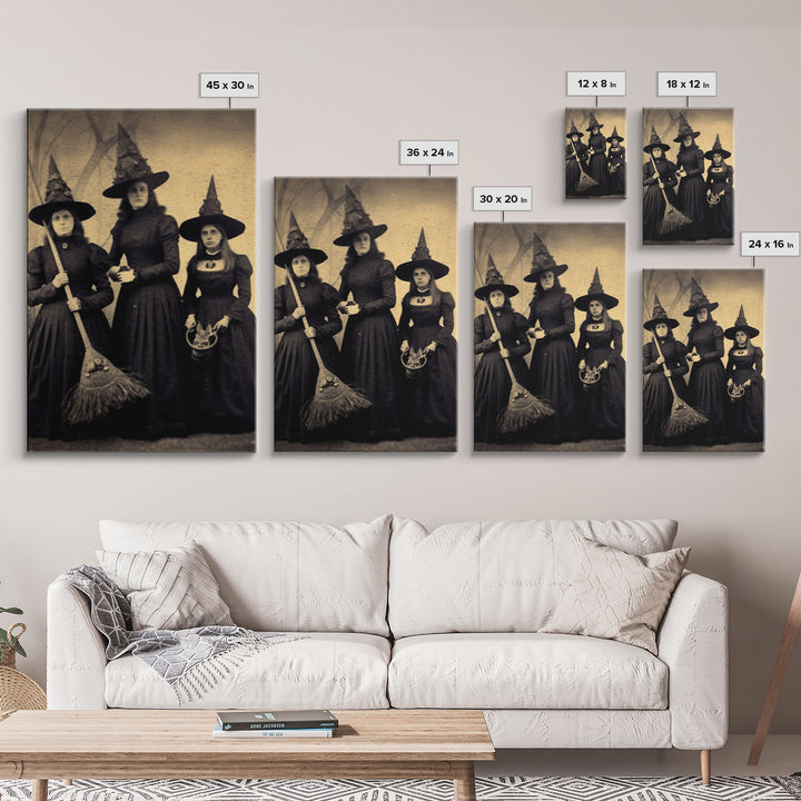 Victorian Witches, Vintage Tintype Style Photograph, Framed Canvas Print, Gothic Wall Art, Dark Academia, Witch Art
