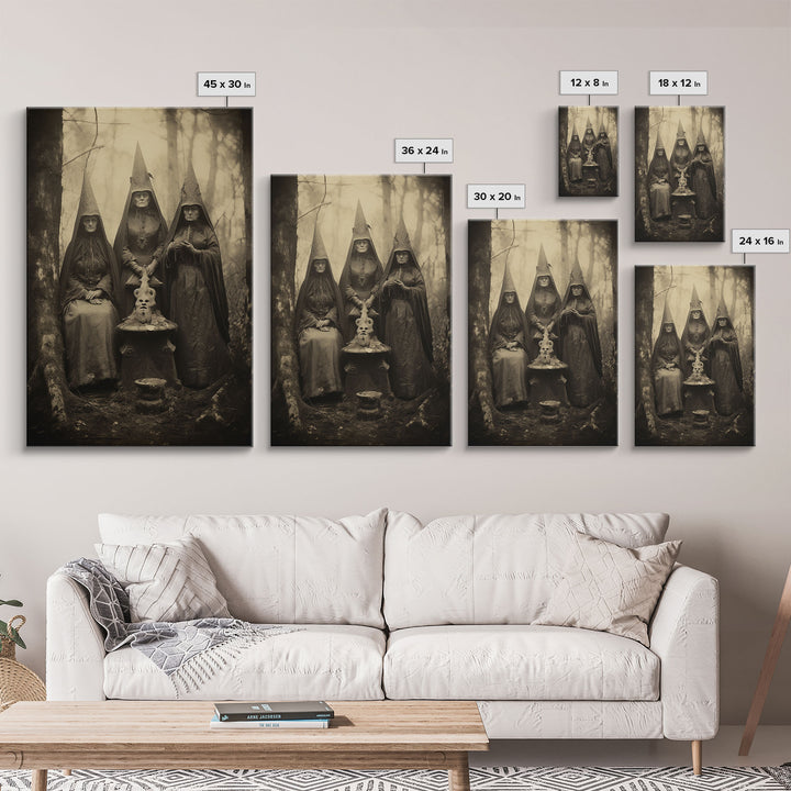 The Coven, Victorian Witches, Vintage Tintype Style Photograph, Framed Canvas Print, Gothic Wall Art, Dark Academia, Witch Art