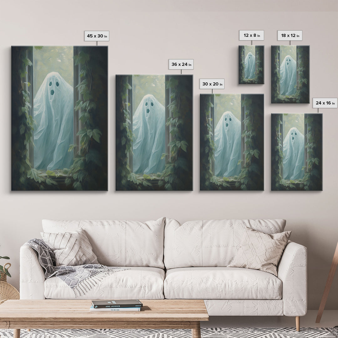 The Ghost In The Window, Vintage Canvas, Art Canvas Print, Dark Academia, Haunting Ghost, Halloween Decor, Spooky Gothic Decor