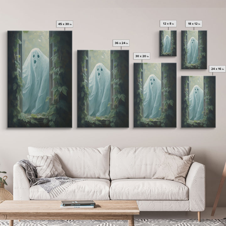 The Ghost In The Window, Vintage Canvas, Art Canvas Print, Dark Academia, Haunting Ghost, Halloween Decor, Spooky Gothic Decor