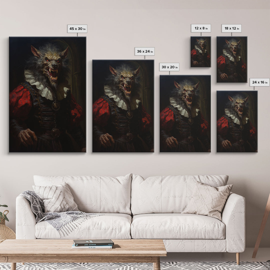 Victorian Business Werewolf Workin' 9 to 5, Framed Canvas, Halloween Canvas Print, Vintage Halloween Funny Gothic Decor