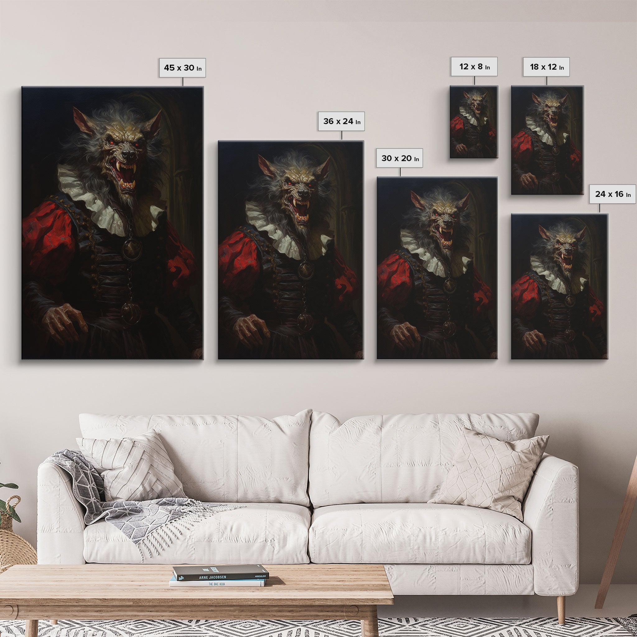 Victorian Business Werewolf Workin' 9 to 5, Framed Canvas, Halloween Canvas Print, Vintage Halloween Funny Gothic Decor