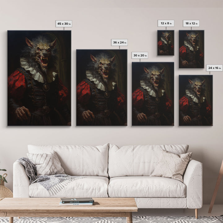 Victorian Business Werewolf Workin' 9 to 5, Framed Canvas, Halloween Canvas Print, Vintage Halloween Funny Gothic Decor