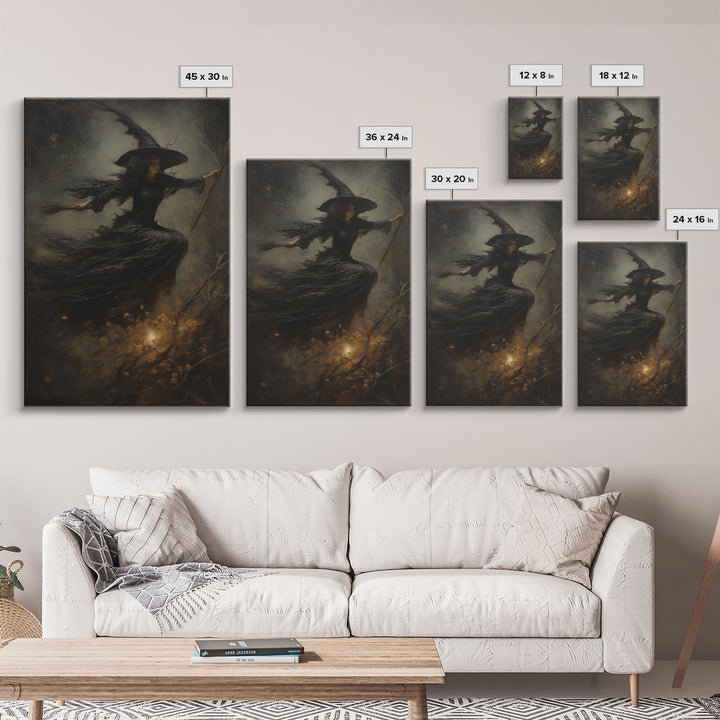 Spooky Season Witch Decor, Witch Painting Framed Canvas Print, Halloween Art, Witch Art, Witchcraft, Witch Decor, Felt Witch Hat