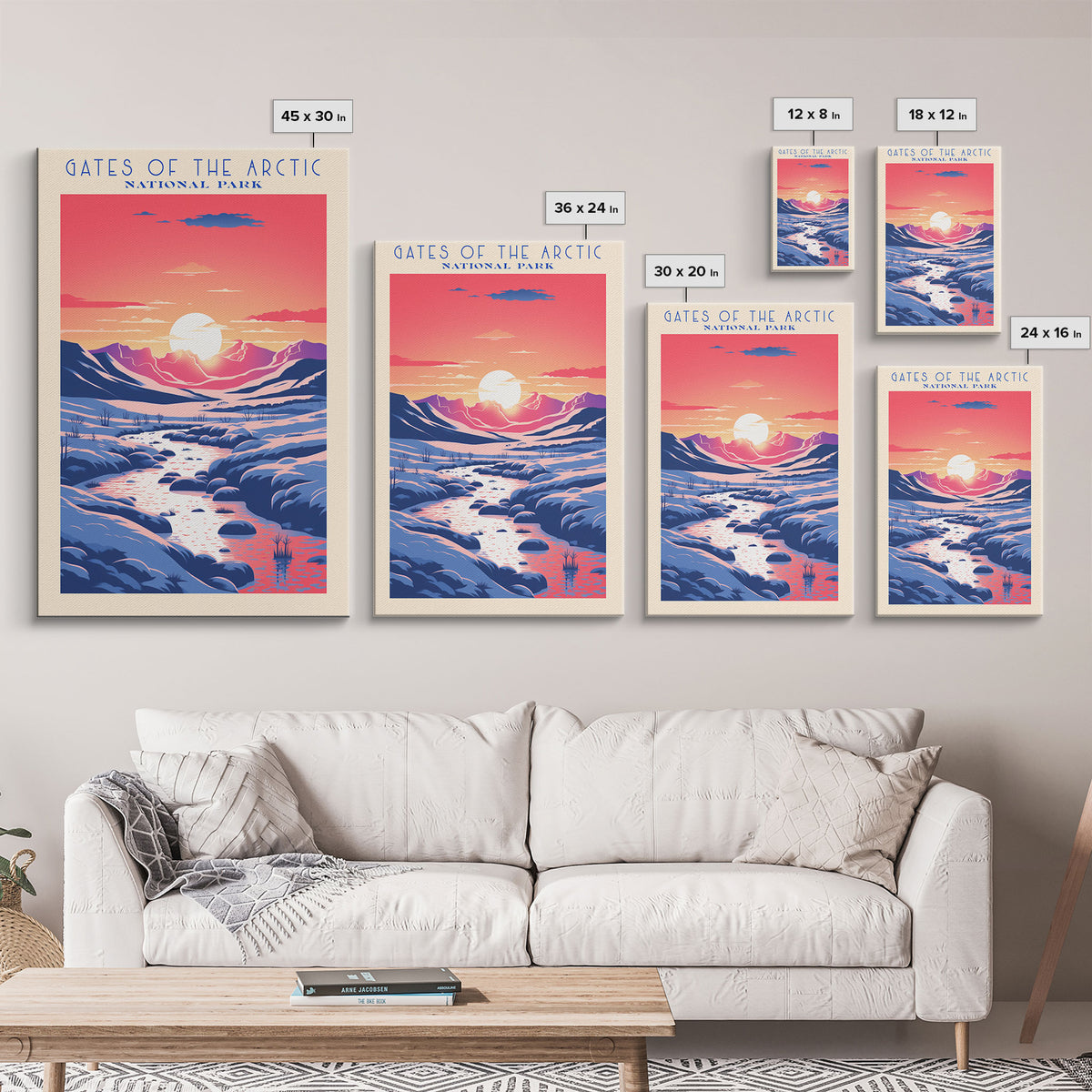 Gates Of The Arctic National Park Travel Art, National Park Print, Minimalist Travel Art, Midcentury Modern Style Landscape Painting