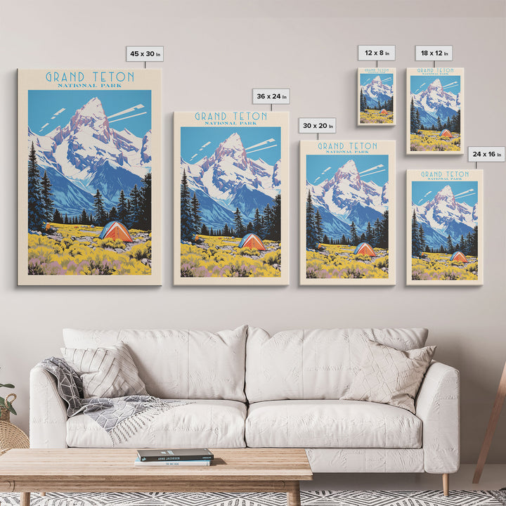 Grand Teton National Park Wyoming Travel Art, National Park Print, Minimalist Travel Art, Midcentury Modern Style Landscape Painting