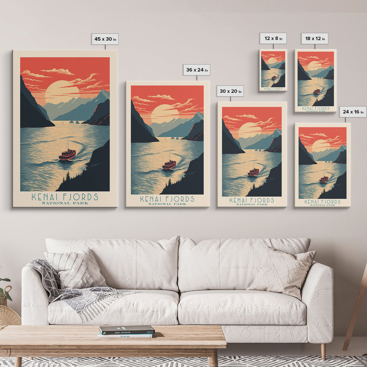 Kenai Fjords National Park Alaska Travel Art, National Park Print, Minimalist Travel Art, Midcentury Modern Style Landscape Painting