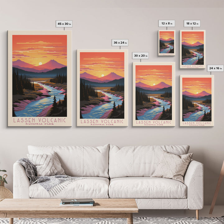 Lassen Volcanic National Park California Travel Art, National Park Print, Minimalist Travel Art, Midcentury Modern Style Landscape Painting