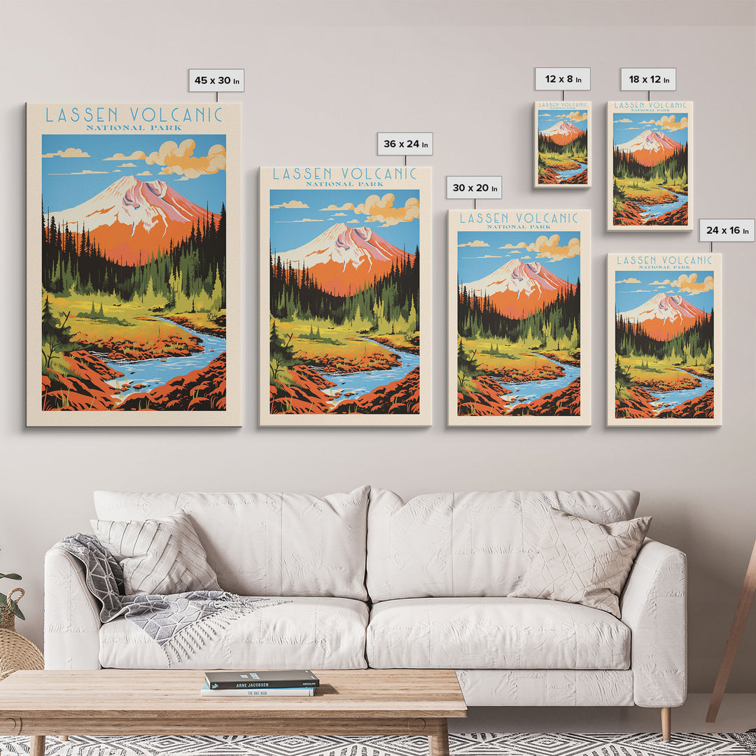 Lassen Volcanic National Park Alaska Travel Art, National Park Print, Minimalist Travel Art, Midcentury Modern Style Landscape Painting