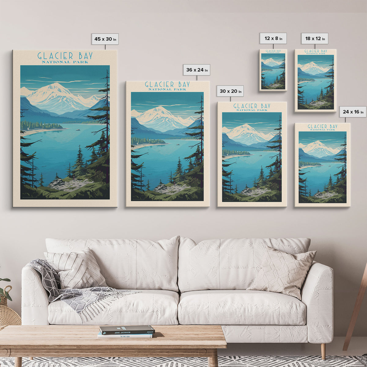 Glacier Bay National Park Alaska Travel Art, National Park Print, Minimalist Travel Art, Midcentury Modern Style Landscape Painting