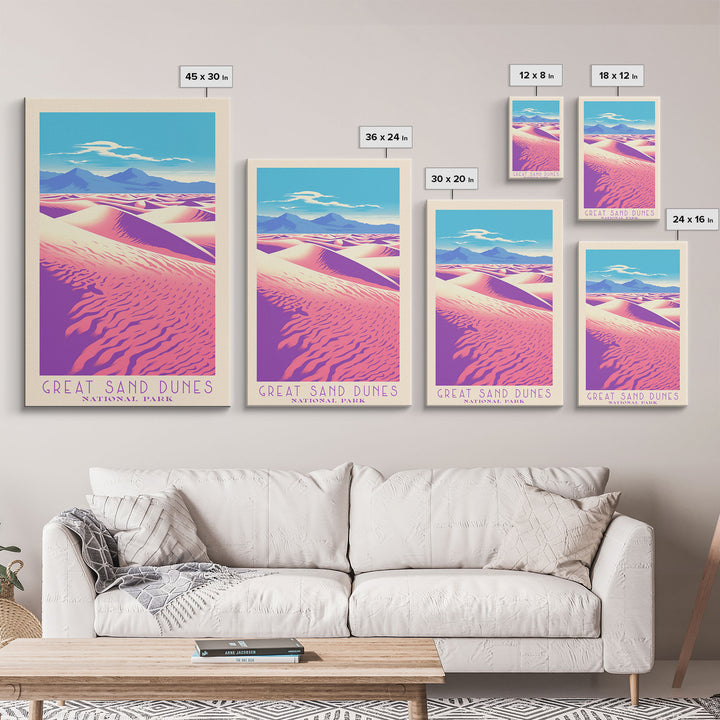 Great Sand Dunes National Park Travel Poster Art, Canvas Print Wall Art, Colorado Travel Art, Midcentury Modern Travel Decor, MCM Wall Art