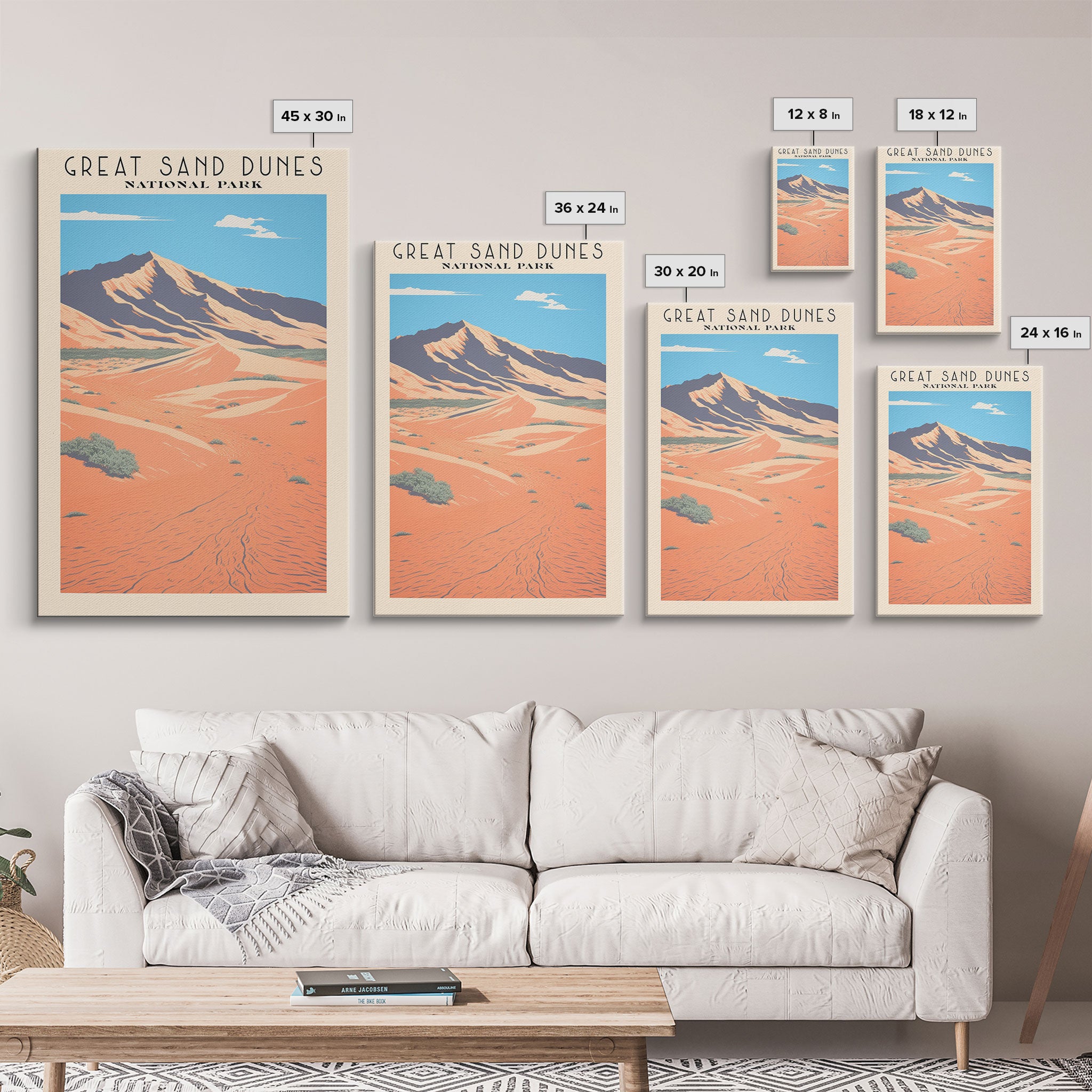 Great Sand Dunes National Park Travel Poster Art, Canvas Print Wall Art, Colorado Travel Art, Midcentury Modern Travel Decor, MCM Wall Art