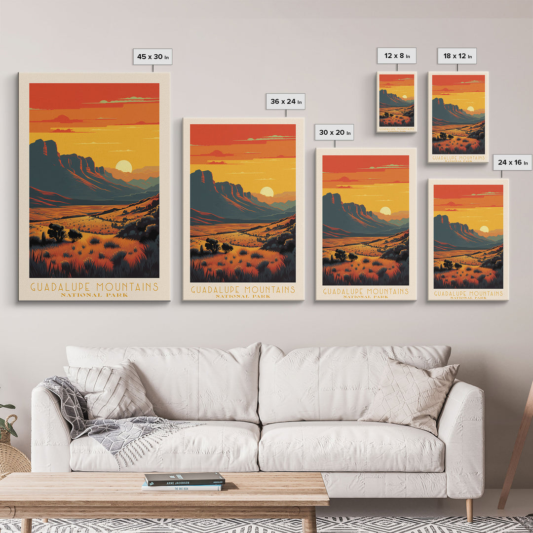 Guadalupe Mountains National Park Texas Travel Art, National Park Print, Minimalist Travel Art, Midcentury Modern Style Landscape Painting