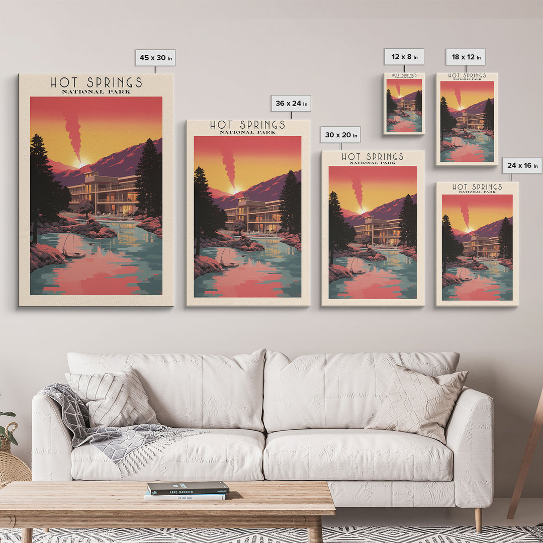 Hot Springs National Park Arkansas Travel Art, National Park Print, Minimalist Travel Art, Midcentury Modern Style Landscape Painting