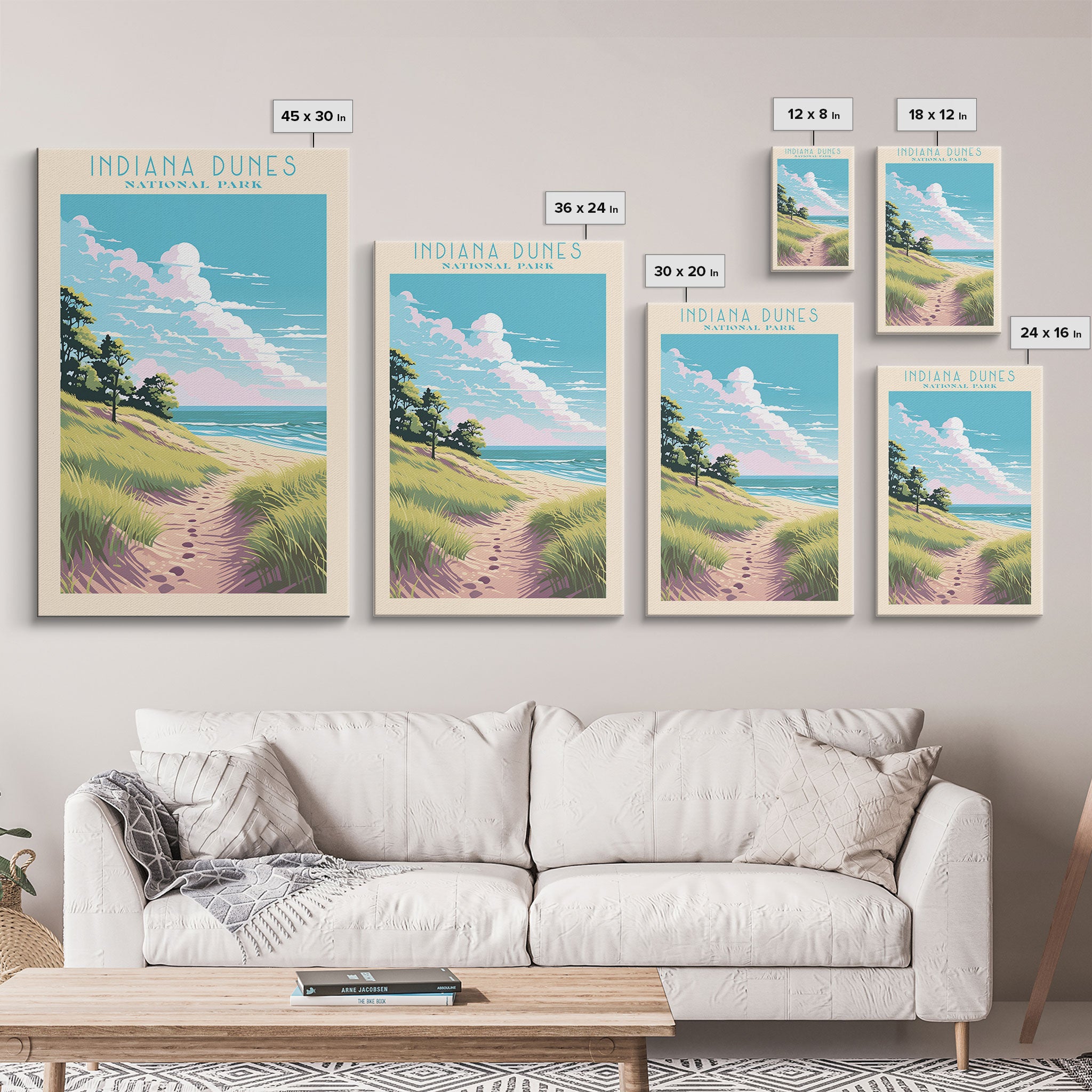 Indiana Dunes National Park Travel Poster Art, Canvas Print Wall Art, Indiana Travel Art, Midcentury Modern Travel Decor, Wall Art