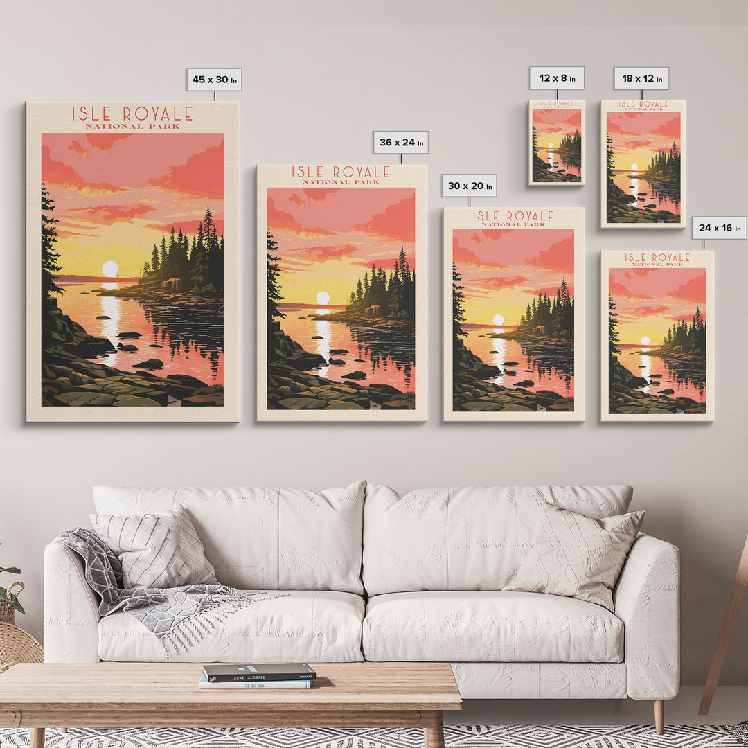 Isle Royale National Park Michigan Travel Art, National Park Print, Minimalist Travel Art, Midcentury Modern Style Landscape Painting