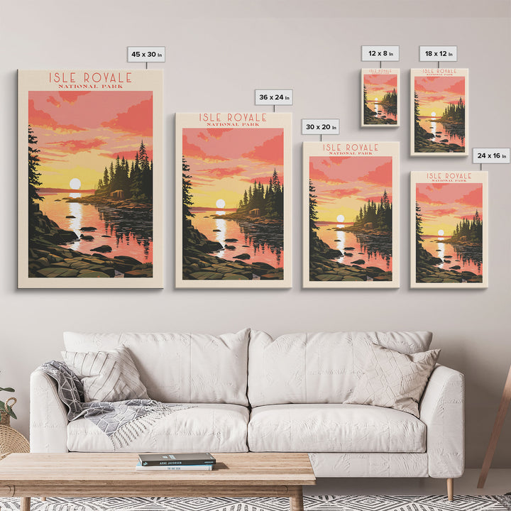 Isle Royale National Park Michigan Travel Art, National Park Print, Minimalist Travel Art, Midcentury Modern Style Landscape Painting
