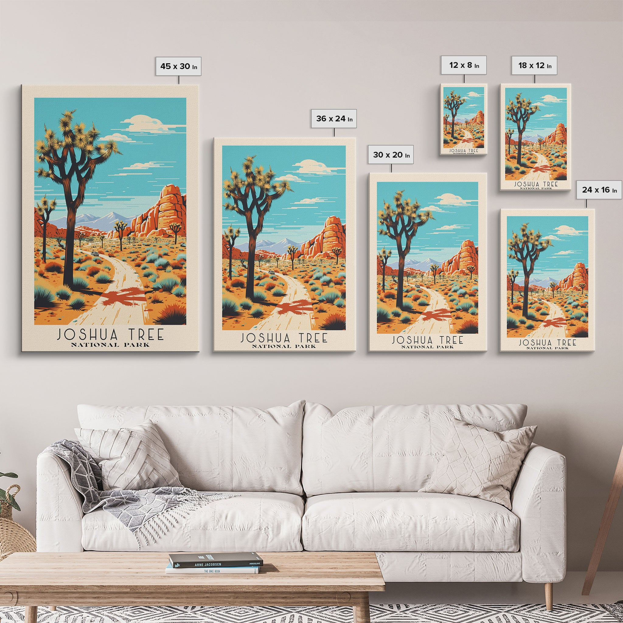 Joshua Tree National Park California Travel Art, National Park Print, Minimalist Travel Art, Midcentury Modern Style Landscape Painting