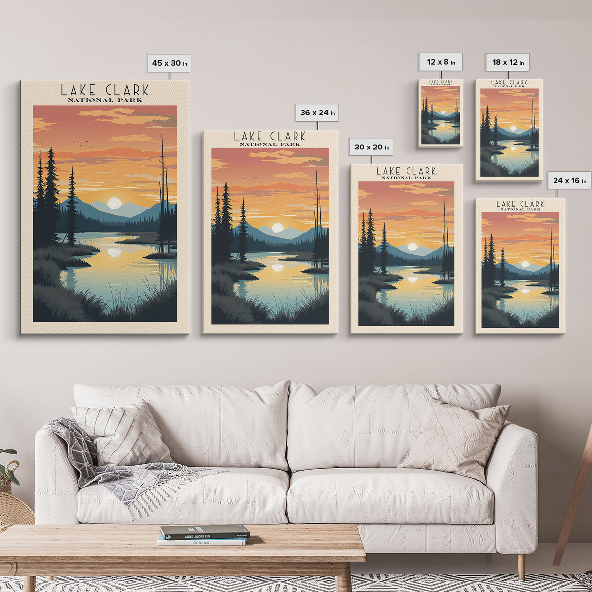 Lake Clark National Park Alaska Travel Art, National Park Print, Minimalist Travel Art, Midcentury Modern Style Landscape Painting