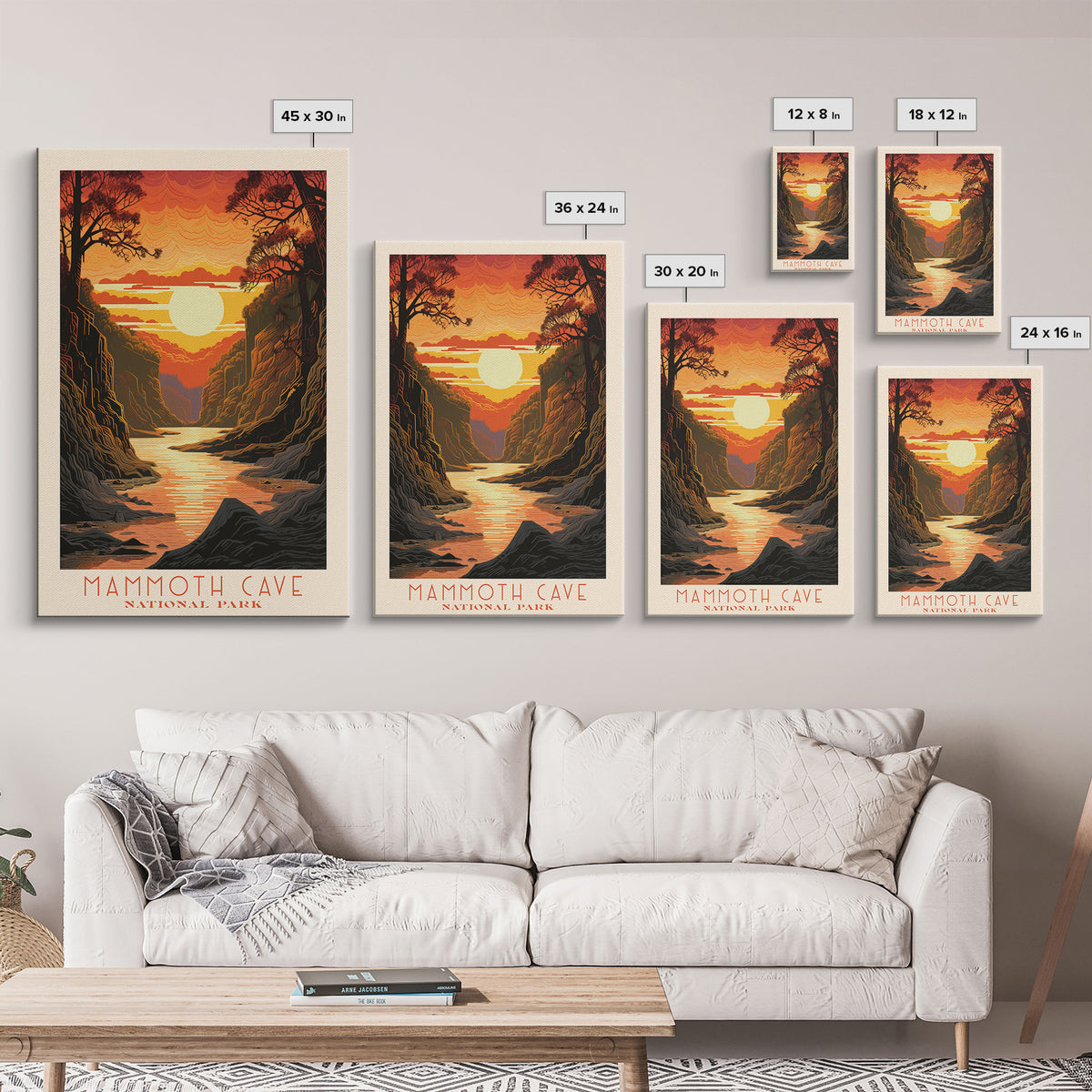 Mammoth Cave National Park Kentucky Travel Art, National Park Print, Minimalist Travel Art, Midcentury Modern Style Landscape Painting